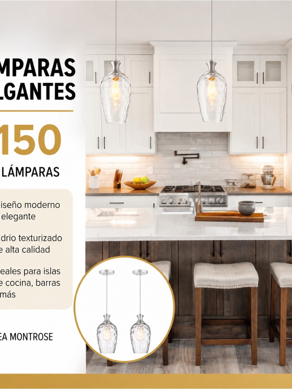 New Look Clear Glass and Silver Pendant Kitchen Lights